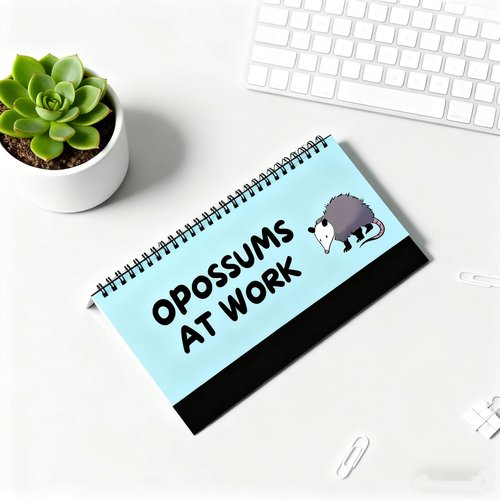 Opossums At Work Desk Sign - Funny 12-Page Spiral Flip Stand | 10x5 Inch Professional Mood Display