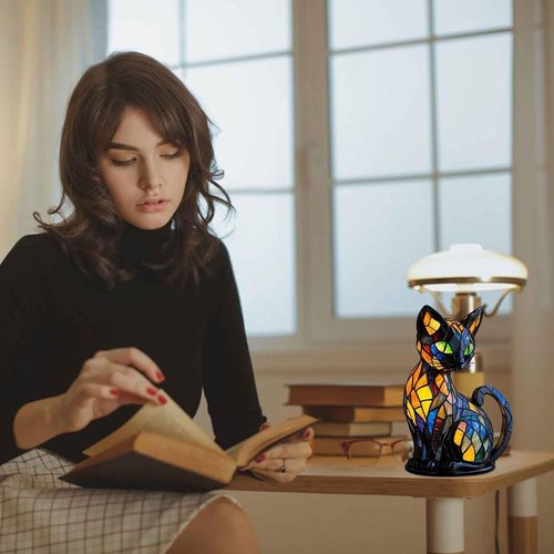 Solymall Glowkitty, Serum Glow Kitty Lamp, Vueeze/Sherum/Libiyi/Mallslovin Cat Lamp Stained Glass, Vianys/Pubyfun/Ribili/Shirem/Dotmalls Retro Resin Tabletop Table Light, 3D Cute Pet LED Lamps (#1)