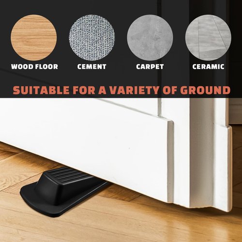Frienda 48 Pcs Door Stoppers Bulk Rubber Stop Height up to 1.2 Inches Wedge Stopper for Heavy Duty Door Bottom Carpet Tile Concrete Wooden Floor (Black)
