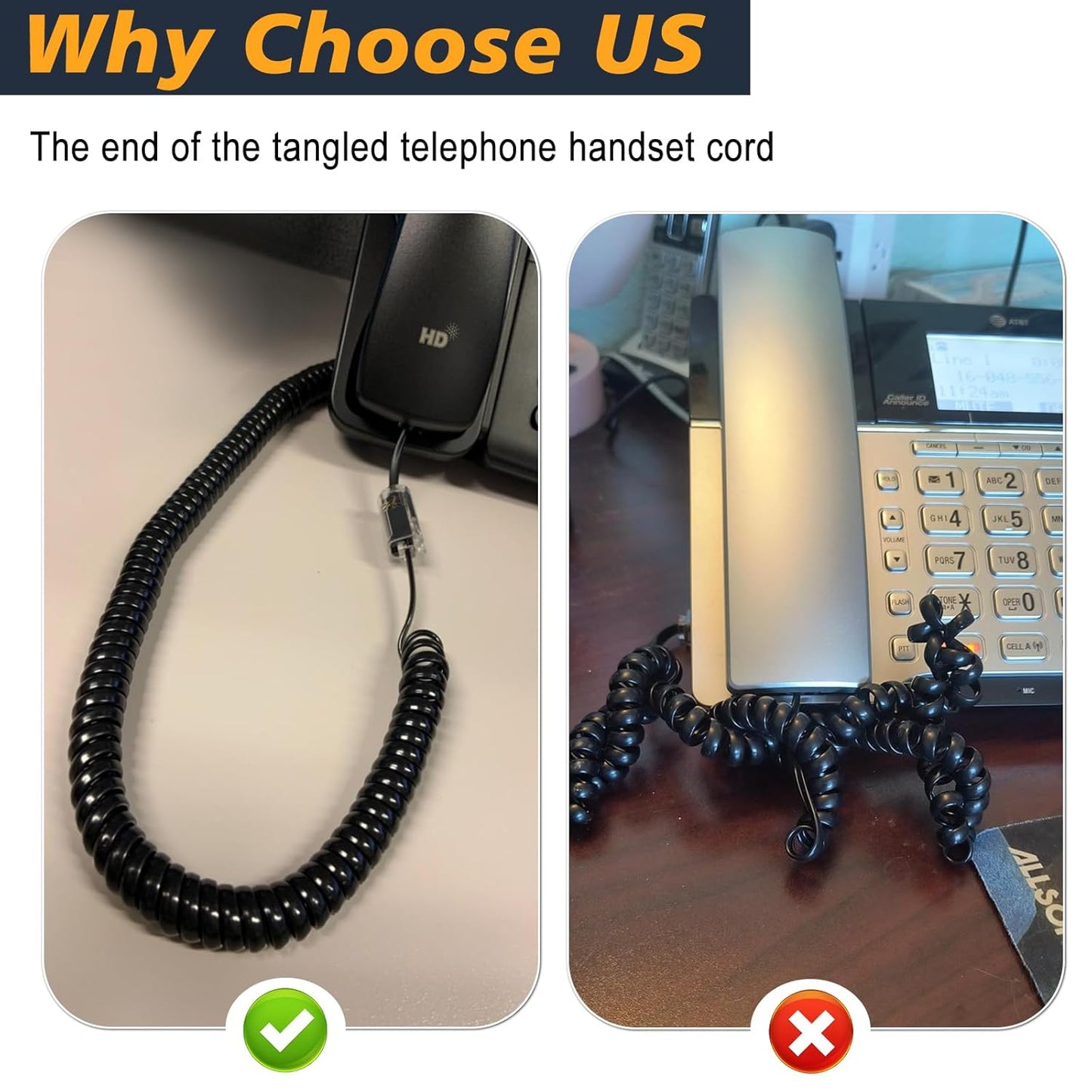 Skiennix Telephone Handset Cord Detangler - 360° Rotating Anti-Tangle Cable | 7.5ft Uncoiled Length