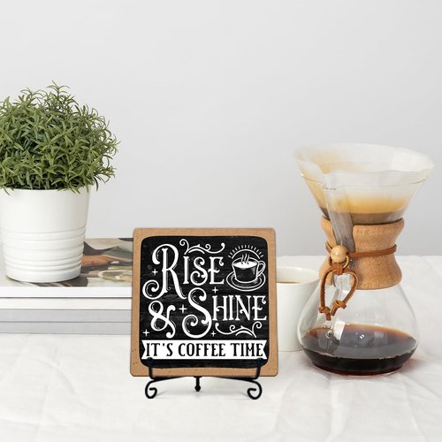 Coffee Time Sign by Rustic Charm | 5-Inch Wooden Coffee Bar Decor for Kitchen & Farmhouse Gift