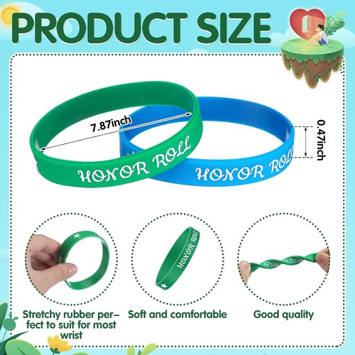 Cunno 100 Pcs Silicone Wristbands - Multicolor Honor Roll Rewards Bracelets for Unisex Gifts