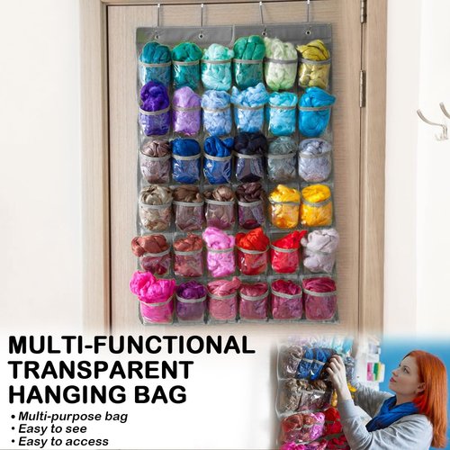 LNQ LUNIQI 36 Pockets Classroom Pocket Chart Convenient Storage Solution with 4 Pcs Metal Hooks for Teacher Cell Phones Holder Wall Door Mount Calculator Organizer (Grey)