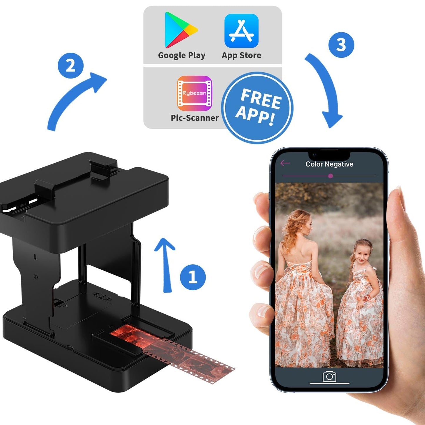 DigitConvert Mobile Film Scanner for 35mm Slides & Negatives, Portable Photo Scanner Converts Film to Digital Photos, Battery Powered Slide Converter