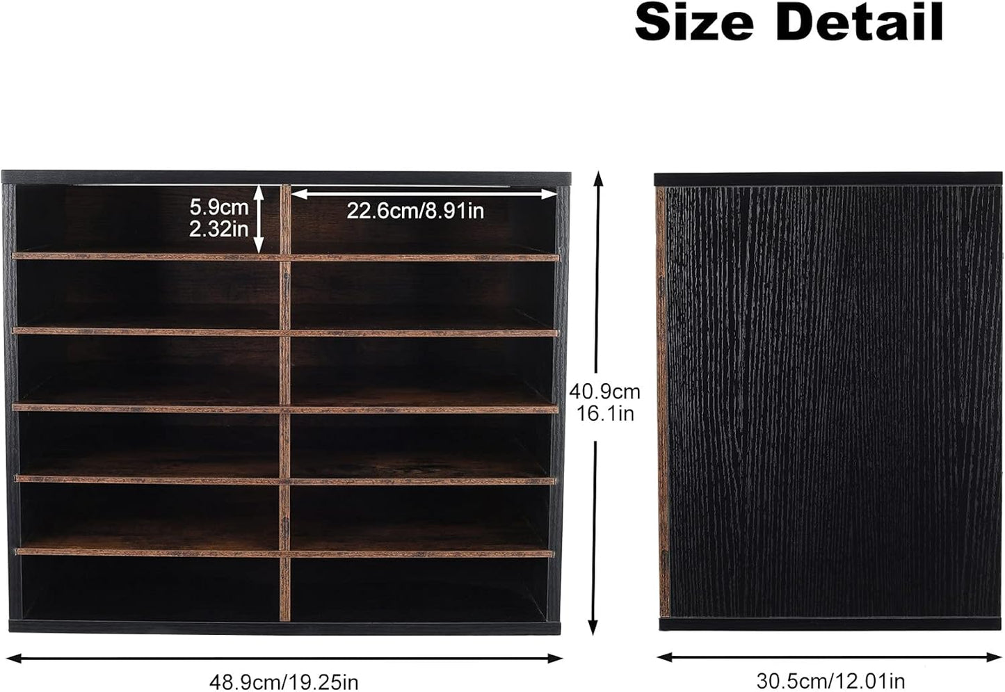 TQVAI Wood Literature Organizer - 12 Slot A4 Paper Storage with Adjustable Shelves | Black/Archaize Finish
