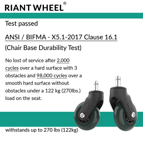 Riantwheel, Office Chair Wheels Replacement Rubber Chair casters for Hardwood Floors and Carpet, Set of 5, Office Chair casters (Green)