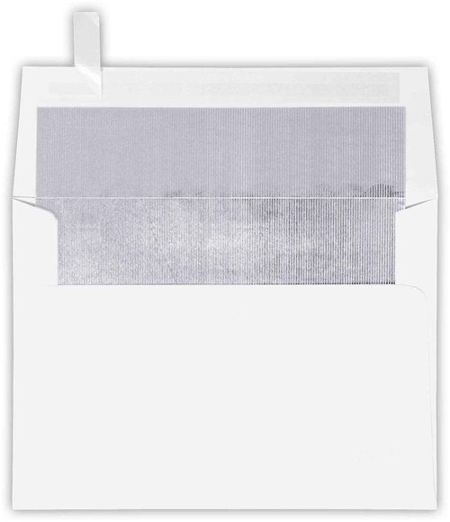 LUXPaper A7 Foil Lined Invitation Envelopes | Peel & Press | 5 1/4" x 7 1/4" | White w/Silver LUX Lining | 60lb. Text | 250 Qty