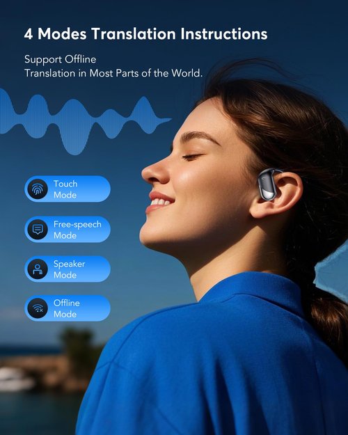 AI Translation Earbuds Real Time, 3-in-1 Translator Earbuds 144 Languages & Accents, Audifonos Traductores Inglés Español,Open Ear Wireless Headphones with Charging Case fit iOS & Android Black