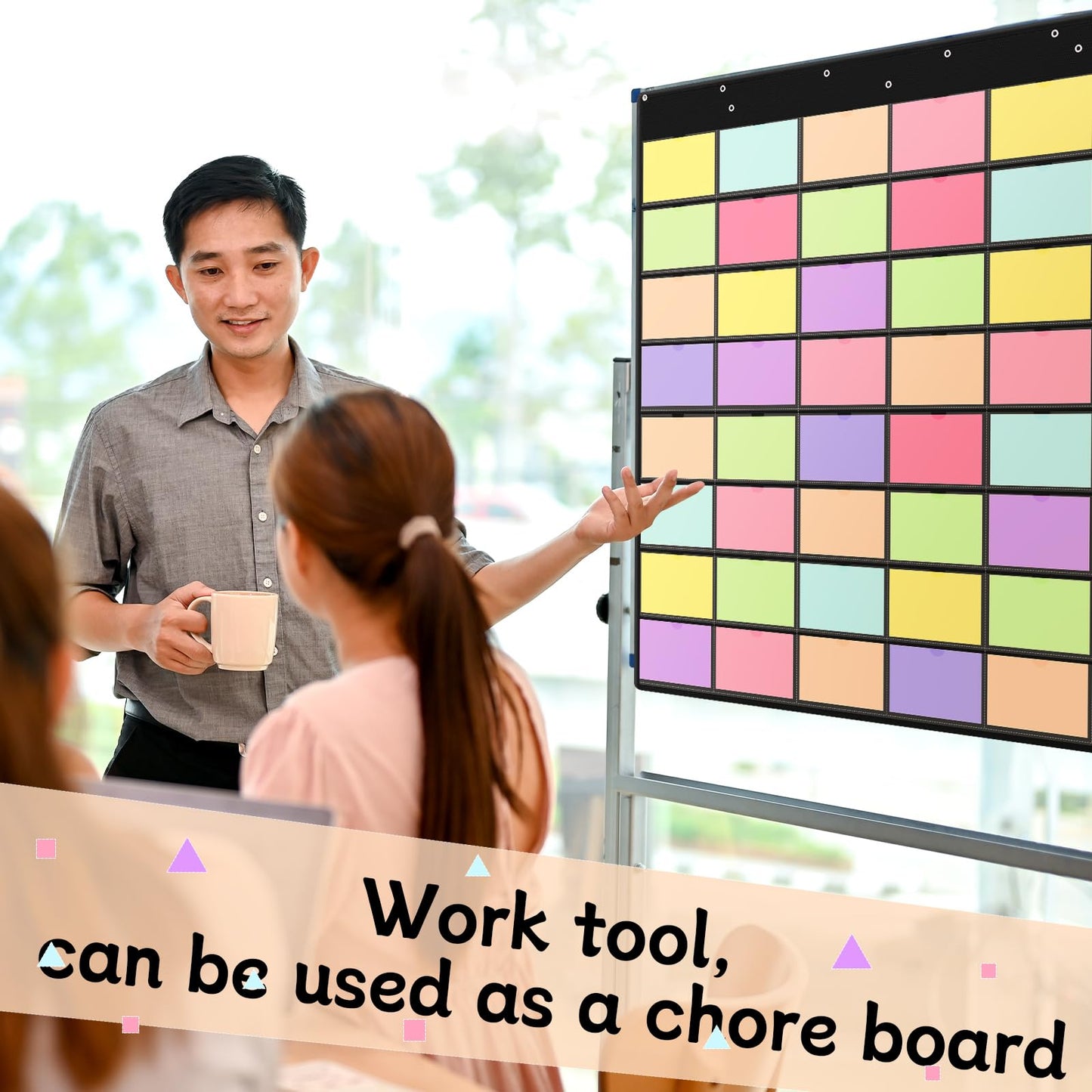 Humyoun 4" x 6" Index Card Holder Sleeve Hanging Wall Mount 48 Pocket Chart Organizer 48 Slot Plastic Index Chart for Display Business Office Classroom School Library Homework Profile