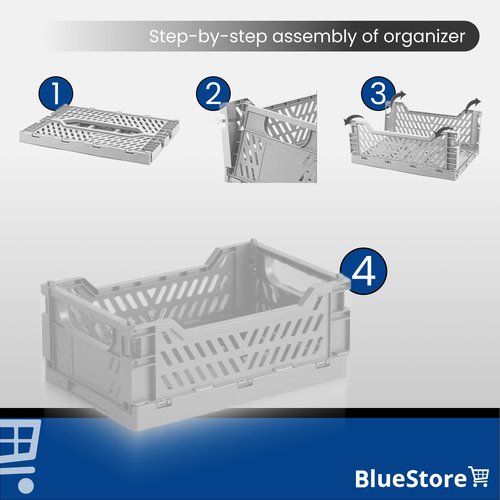 6-Pack Foldable Plastic Storage Crates for Organizing with Handles, Stackable Collapsible Bins for Desk, Office and Shelf Organization, Small Basket for Home, Kitchen, and Classroom (White-Grey-Black)