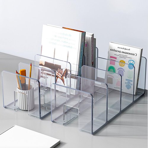 Zhousensen 2PCS Acrylic File Organizer for Desk, Desktop Document/Mail Organizer, 4 Compartments Plastics Invisible Bookshelf Floating (12.5" x 5.7" x 5", Black)
