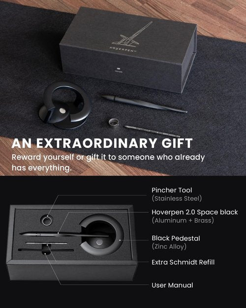 novium Hoverpen Interstellar - Space Black, Ballpoint Pen, Unique Conversational Starter, Premium Futuristic Design, Precision Flow Ink, Schmidt Ballpoint Cartridges