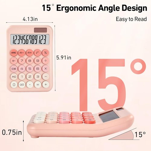 KANBIT Small Desktop Calculator - LCD Large Display, Dual Solar & Battery Powered | Cute Pink Office & School Accessory