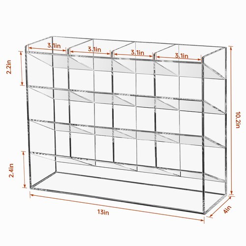 BEYGORM Acrylic Vertical Marker Organizer for 200 Markers with 17 Compartments, Clear Angled Pen & Pencil Holder, Large Desk Stationery & Art Supply Storage for Office & School (13 x 10.2 x 4 Inch)
