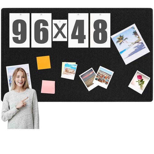 SmoothNovelty Felt Extra Large Bulletin Board, 96 x 48 Inches Decorative Felt Pin Board Alternative Foldable Picture Framed Display Board for School Home Office Kitchen Walls(Black)
