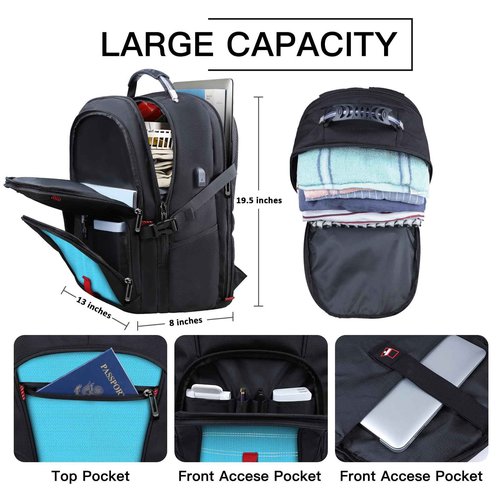 Extra Large Backpack, Travel Backpack, Sturdy TSA Water Resistant 17.3 Inch Carry on Backpacks with USB Port, Anti Theft Business Computer Backpacks Gifts for Men Women, Lake Blue