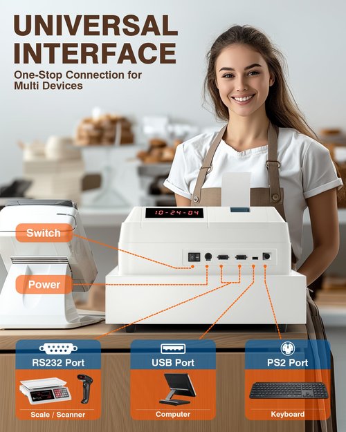 PYY Cash Register for Small Businesses - Electronic Commercial Caja Registradora para Negocio with Lock Cash Drawer Box, 48 Keys, 8 Digital Dual Display, System for Retail Supermarket Restaurant