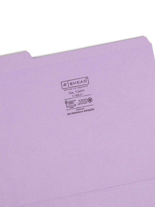 Smead File Folder, Reinforced 1/3-Cut Tab, Letter Size, Lavender, 100 per Box (12434)