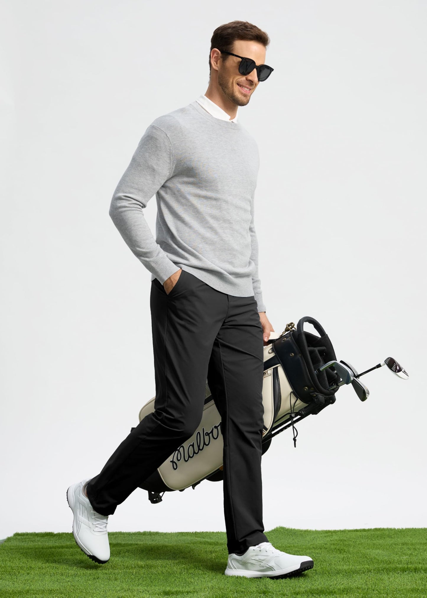 Pudolla Men's Golf Pants Stretch Classic Fit Work Dress Pants 32 Lightweight Quick Dry Casual Slacks Trousers with Pockets(Black 34Wx32L)