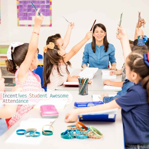 Dunzoom 200 Pcs Perfect Attendance Awards for Classroom Awesome Attendance Ballpoint Pens and Silicone Bracelets for Student Behavior Incentives Classroom Rewards Teacher Supplies