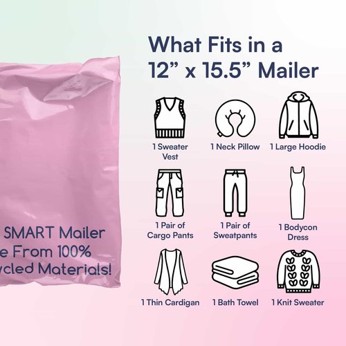 100 Count, 12x15.5 inch 100% Recycled Poly Mailers Eco Friendly Packaging Envelopes Supplies Mailing Bags 2.5 Mil Thick - SMART Mailer