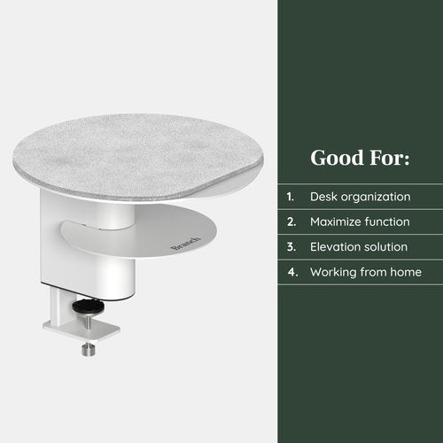 Branch Desk Perch - Elevated Desk Shelf Organizer Platform for Monitor, Laptop, and Desk Accessories - Compact Powder-Coated Steel with Integrated Storage - Easy Clamp Installation - White