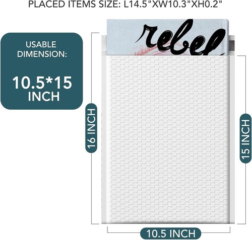 Metronic Large Bubble Mailers - 10.5x16" Padded Envelopes with Strong Adhesion | 500 Pack for Shipping Books & Clothes