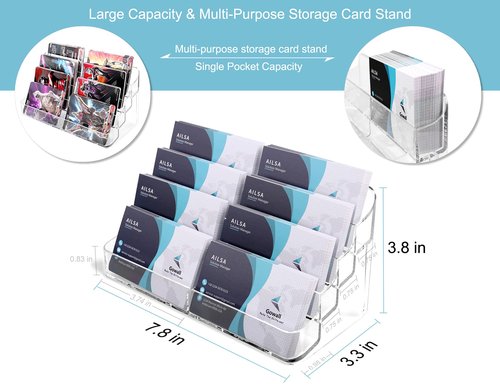 Gowall Business Card Holder, 8 Pocket Acrylic Business Card Holder for Desk Clear Business Card Stand Desktop Business Card Holders Plastic Business Card Display for Exhibition, Home and Office, 4 PCS
