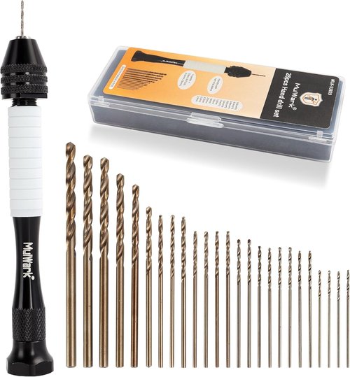 Mulwark Precision Pin Vise Hand Drill Set - 25-Piece Manual Mini Drill with HSS Micro Twist Bits for Jewelry, Wood, and Crafts