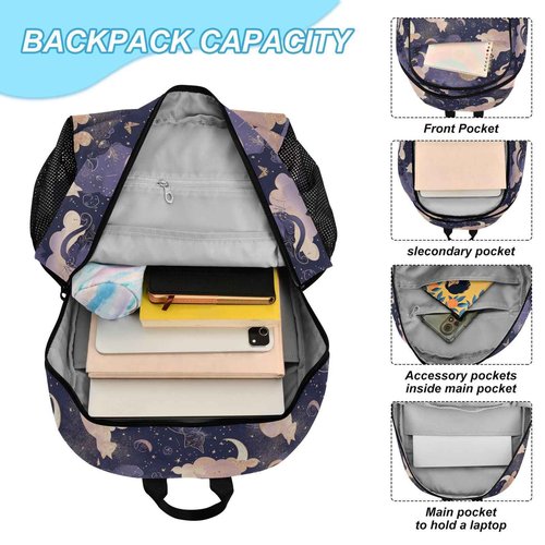 ALAZA Cat Moon Star Witchy Backpack and Lunch Bag Set Back Pack Bookbag Cooler Case Kits