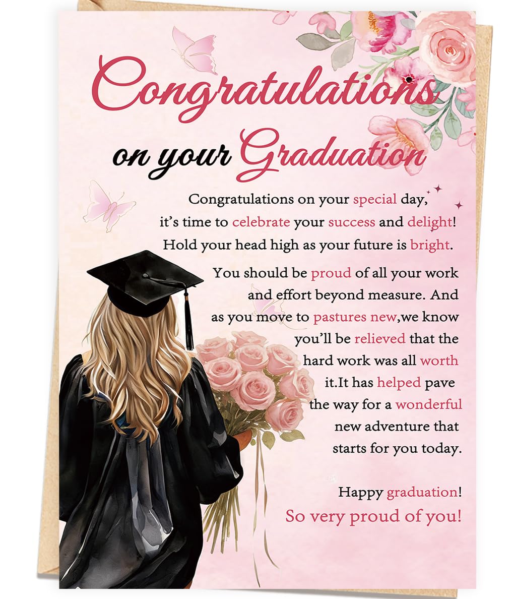 Londue Graduation Card for Her, Congratulations Grad Card for Girls Daughter Granddaughter Friend Girlfriend, Pink Graduation Gift from Parents Family