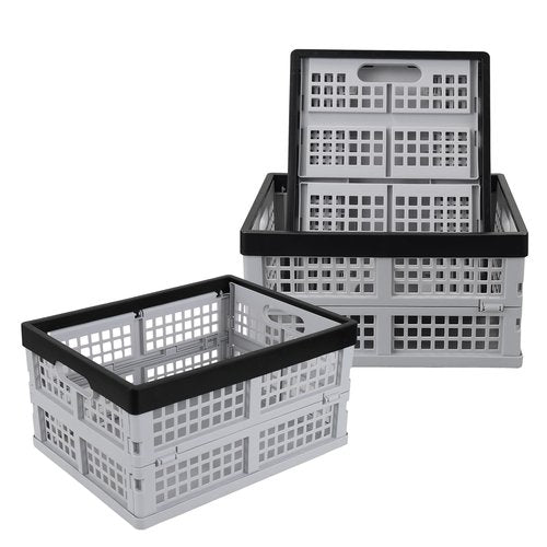 Cand 3 Packs 16 Quart Folding Milk Crates, Plastic Collapsible Storage Crate