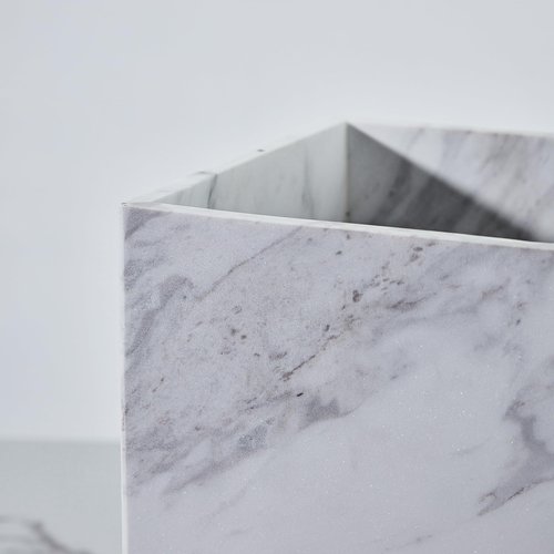 Natural White Marble Wastebasket, Elegant Texture Rectangular Trash Can, Luxury Durable Waterproof Marble Storage Basket, Garbage Container for Bathroom, Home Office, Living Room