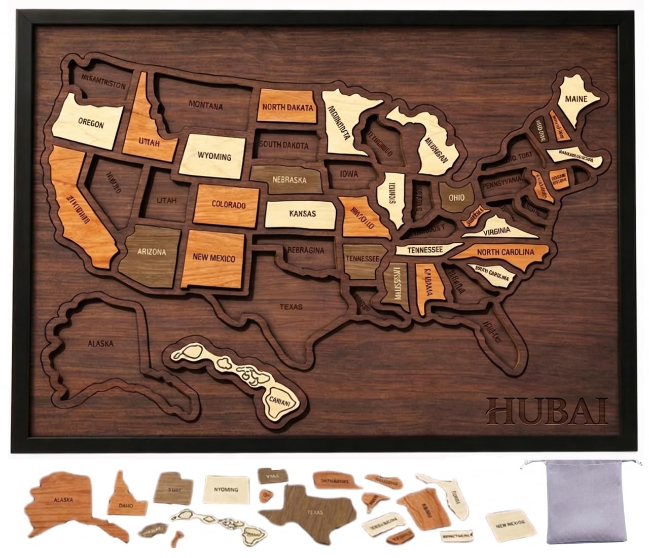 Wooden USA Travel Map Puzzle, Journey Tracker Maps Pin Board for Traveling, for Couple Family Art Home Decor (1pcs)