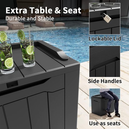 Greesum 31 Gal Resin Deck Box - Weatherproof Outdoor Storage for Patio & Garden Tools | Lockable, Black