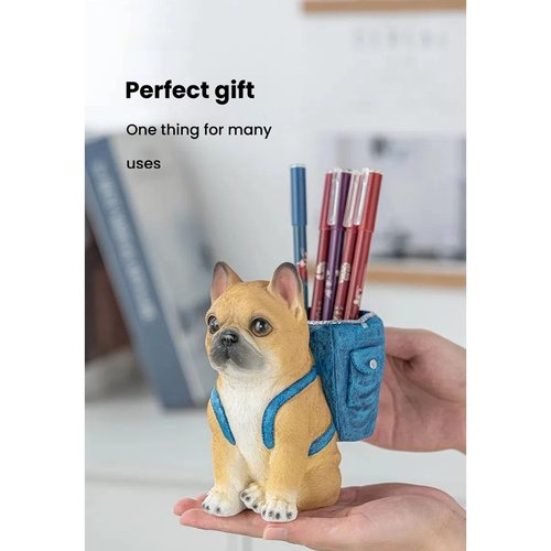 JINGTIANCD Dog Pen Holder, Desktop Pencil Cup Organizer, Office Desk Accessories (Bulldog)