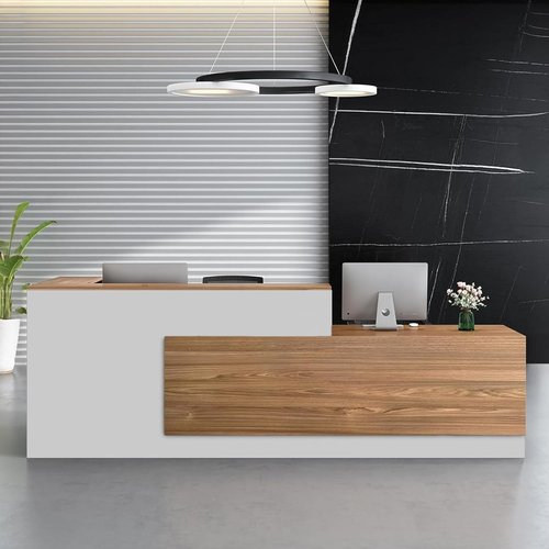 Modern L-Shaped Large Wooden Commercial Reception Desk with Counter, Lockable Drawers, Door Cabinet and Front Desk Reception Counter (White, 78.*24 * 41IN)