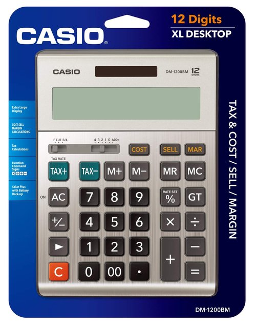 Casio DM-1200BM – Business Desktop Calculator with Cost/Sell/Margin & Tax Keys | Extra-Large 12-Digit Display, Kickstand | Ideal for Office & Finance Use