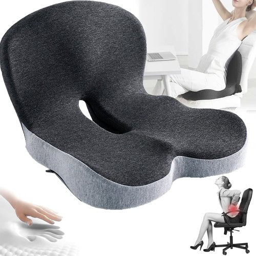 Memory Foam Office Chair Cushion, L-Shaped Integrated Seat Cushions, Butt Pillow with Back Support, Ergonomic Cushions with Lumbar Support, Relieve Coccyx Pain (Black Gray)
