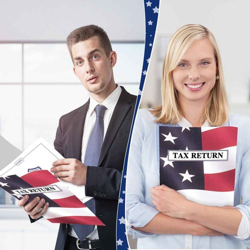Skyygemm 50 Pcs Income Tax Return Folders 9 x 12 Inch Red White and Blue Tax Envelopes with Two Pocket for Preparer Organizer Office Supplies