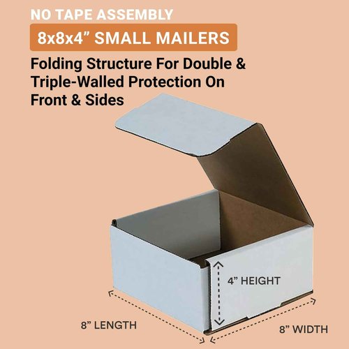 Aviditi White Corrugated Cardboard Mailing Boxes, 8" x 8" x 4" (Pack of 50) Crush-Proof Mailers, Small Cardboard Boxes for Shipping, Packing, Moving, and Storage
