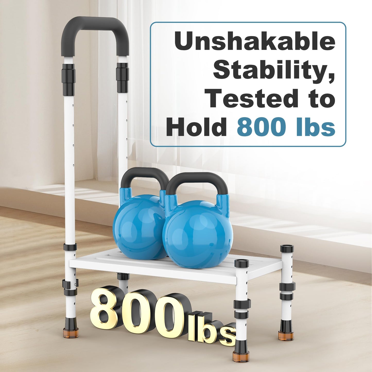 Adjustable Height Car Step Stool with Handrail for RV, SUV & Truck - 4 Legs & Handrail Height Adjustable, Heavy Duty 800 lbs Capacity, Non-Slip Safety Step Assist for Elderly, Seniors & Mobility Aid