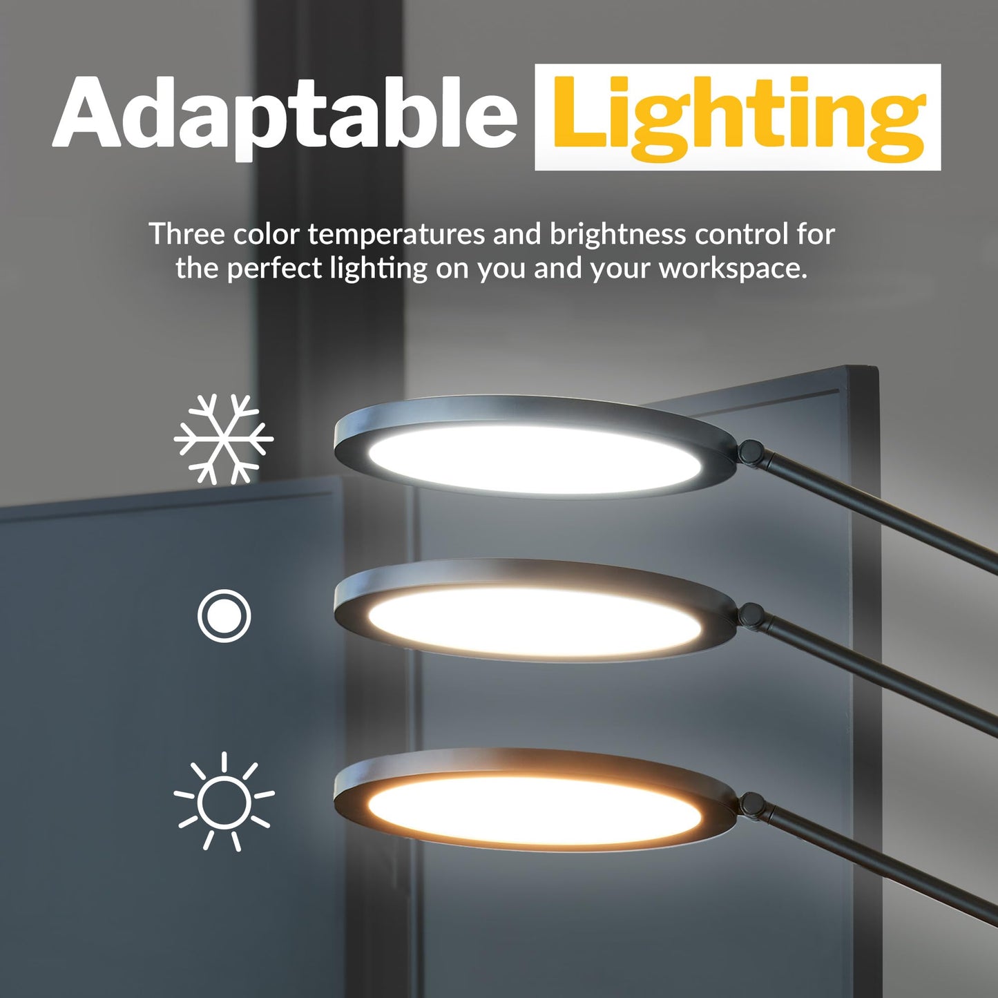Vari LED Studio Lamp- Varidesk Modern Desk Lamp for Home Office- Flexible Positioning, Stable Base- Three Color Settings- Bright Task Lamp- Ideal for Study Area and Workspaces