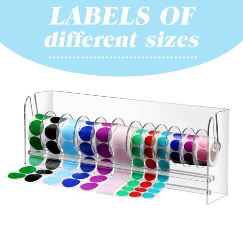 Qilery Adjustable Label Dispenser Acrylic Roll Sticker Dispenser Sticker Holder Organizer Label Stand for Holding Office and Home(12 Disks)