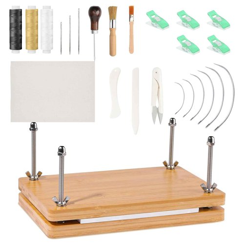 Zulmsuer Book Binding Kits, 7.9”x11.6 Bookbinding Kit Materials Supplies with Wooden Book Press Cover Board Bone Folder Awl Binding Strap for DIY