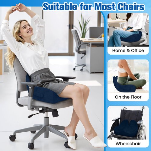 DailyCuddles Seat Cushion, Chair Cushions for Office Chairs/Desk Seats/Wheelchair - Hip&Sciatica&Tailbone Pain Relief Memory Foam Office Chair Cushion for Long Sitting Office Workers, Blue
