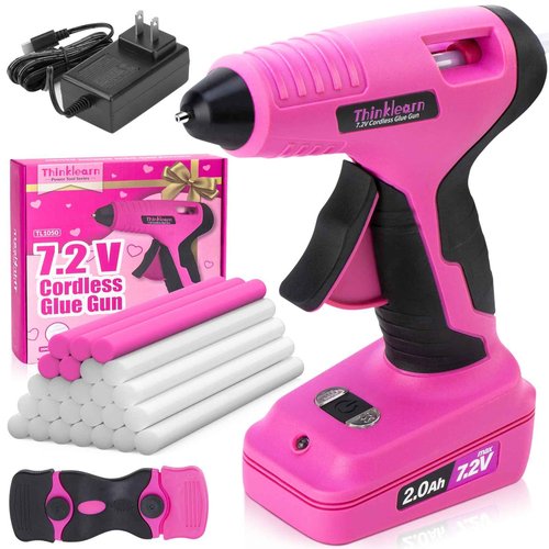 Cordless Hot Glue Gun, 7.2V Pink 15s Fast Preheating Glue Gun Set with 25PCS Mini Glue Sticks, Rechargeable Wireless Hot Melt Glue Guns for DIY, Arts&Crafts, Decoration, Gift for Women