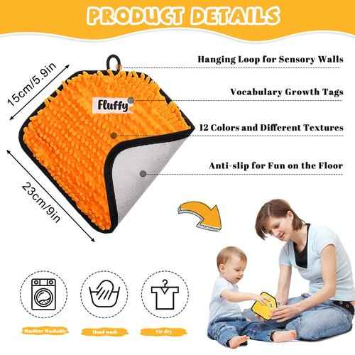 12 Labeled Sensory Mats, Assorted Textured Sensory Tiles Heart Shape Sensory Wall for Autistic Children, Early Sensory Exercise, Tactile Play, Fidgeting Activity (9 * 6 Inch)