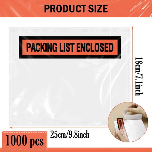 1000 Pcs Packing Slip Envelope Pouches Clear Self Adhesive Shipping Label Sleeves Waterproof Packing List Envelopes Pockets Top Loading Shipping Pouches Enclosed Bags (Orange,7" x 10")