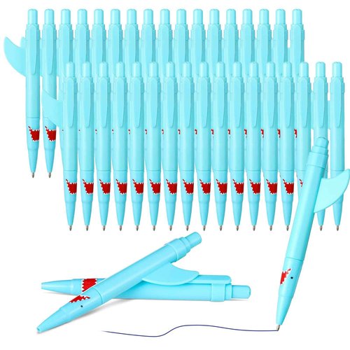 Sinmoe Shark Shaped Pens for Kids Cute Fun Pens Bulk Plastic Novelty Pencil Shark Birthday Party Favor Blue Ocean Beach Theme School Supplies for Student Gift Prize Adult Office Stationery(48 Pcs)